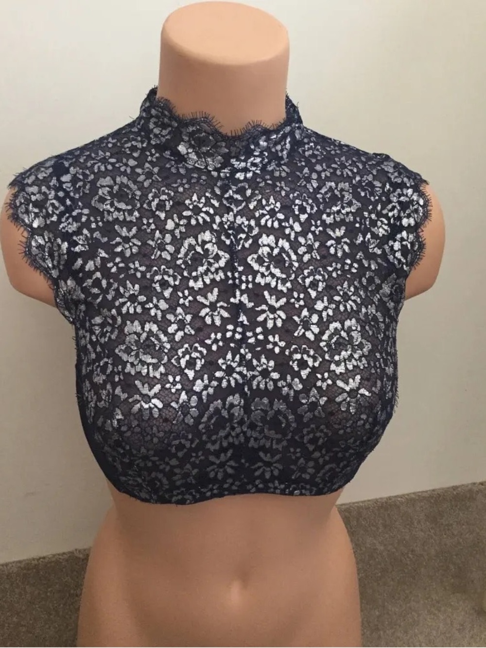 Victoria's Secret Navy Floral Lace Mock Neck Bra